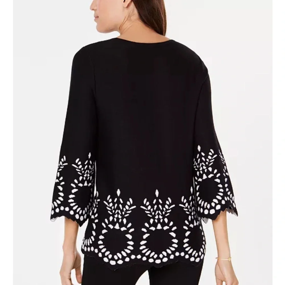 ALFANI Jacquard Sweater Black White Petite Small PS SP $80 NWT - Picture 2 of 4